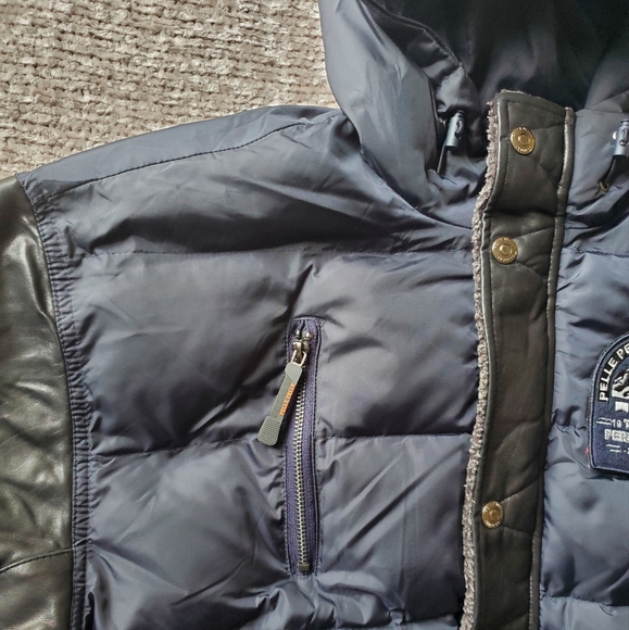 Pelle Pelle Elite Series Black & Blue Mixed Media Puffer Jacket Leather Sleeves - Picture 9 of 16